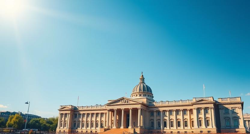 A visual of a large multinational corporation's abstract logo or symbol casting a shadow over a national parliament building or a government symbol, representing corporate influence.