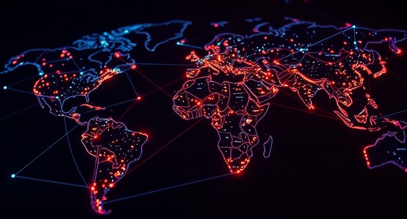 Digital diaspora network visualization showing global connections and data flows