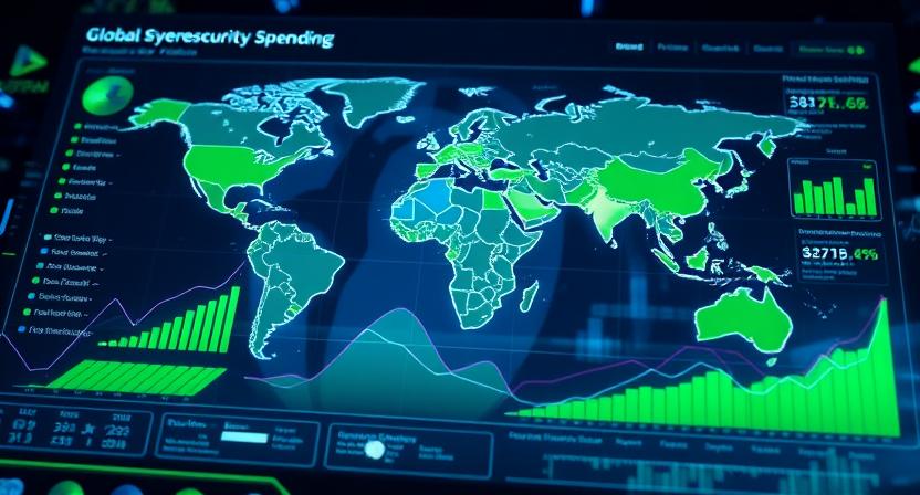 Interactive dashboard showing global cybersecurity spending by nation with trend lines