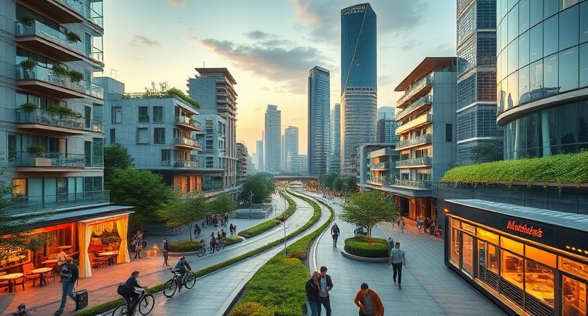 Modern innovation district with research facilities, startups, and lifestyle amenities