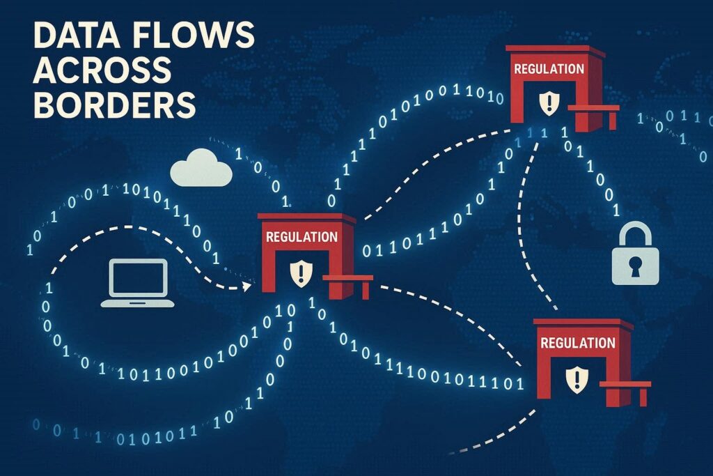 Visualization of data flows across borders with regulatory checkpoints
